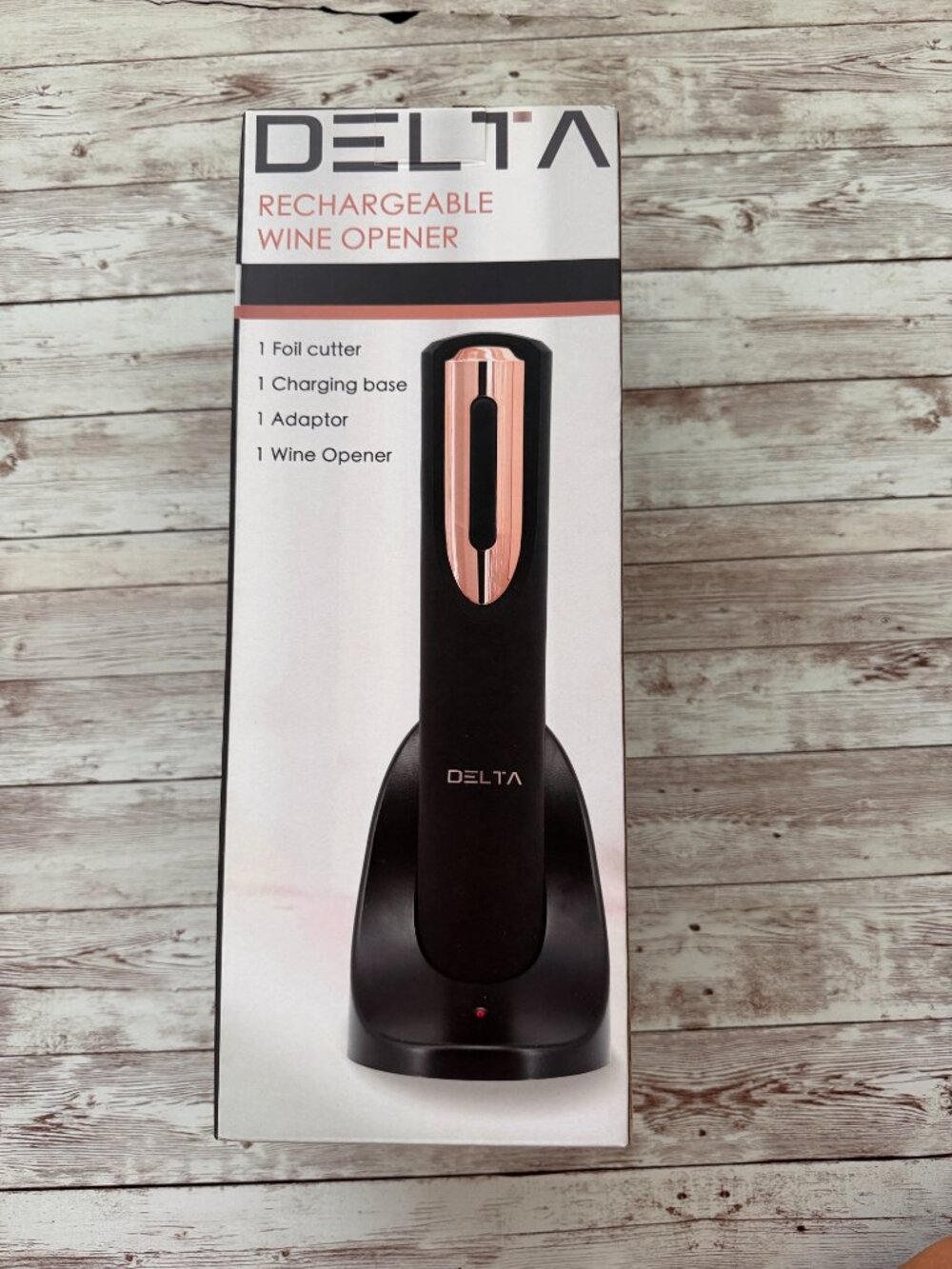 Delta Rechargeable Wine Bottle Opener Foil Cutter in Box Black Rose Gold